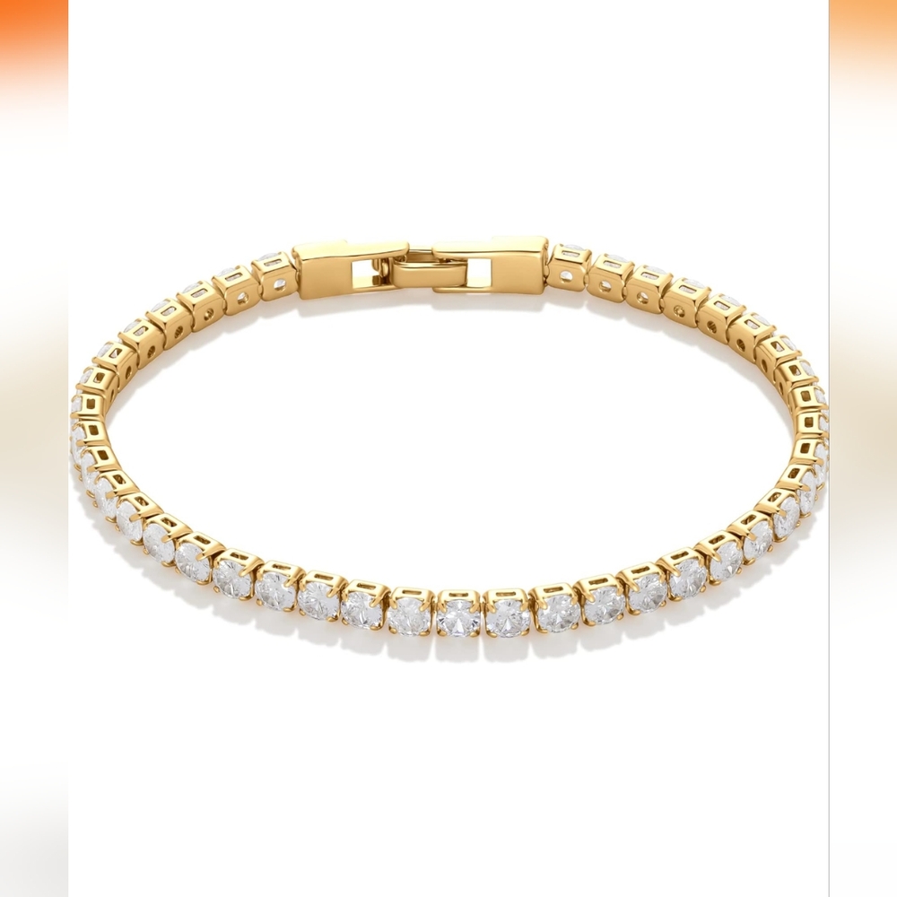 NWOT  14K Gold Cubic Zirconia Tennis Bracelet 7.5"